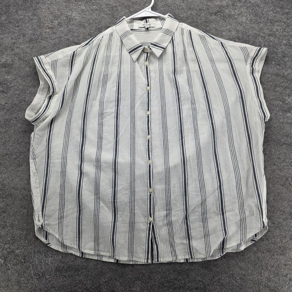 Madewell Button-Up Tunic Womens XL White Striped Short Sleeve Relaxed Fit
